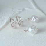 925 Silver Pearl Star Hoop Earrings Zircon Pendant Gift