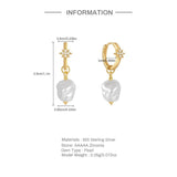 925 Silver Pearl Star Hoop Earrings Zircon Pendant Gift