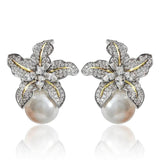Flower Simulated Pearl Stud Earrings for Women Engagement Wedding Accessories