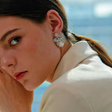 Flower Simulated Pearl Stud Earrings for Women Engagement Wedding Accessories