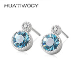 925 Silver Zircon Gemstone Drop Earrings for Women Wedding Party Gift