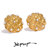 Simulated Pearls Stainless Steel Round Stud Earrings Vintage Jewelry Women