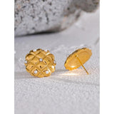 Simulated Pearls Stainless Steel Round Stud Earrings Vintage Jewelry Women