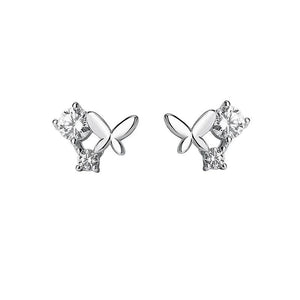 925 Silver Zircon Butterfly Stud Earrings Women Minimalist Jewelry