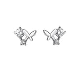 925 Silver Zircon Butterfly Stud Earrings Women Minimalist Jewelry