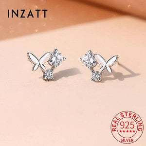 925 Silver Zircon Butterfly Stud Earrings Women Minimalist Jewelry