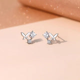 925 Silver Zircon Butterfly Stud Earrings Women Minimalist Jewelry