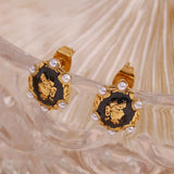 Vintage Oval Shape Pearl Portrait Stud Earring Jewelry For Ladies