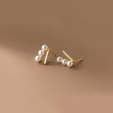 925 Silver Pearl Piercing Stud Earrings Women Wedding Charms Jewelry