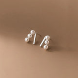 925 Silver Pearl Piercing Stud Earrings Women Wedding Charms Jewelry