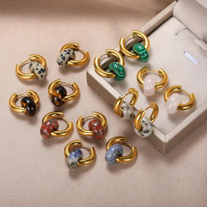 Multicolor Stone Donut Earrings with Hoops