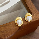 Geometric Pearl Stud Earrings Golden Silver Party Jewelry