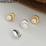 Geometric Pearl Stud Earrings Golden Silver Party Jewelry