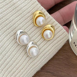 Geometric Pearl Stud Earrings Golden Silver Party Jewelry