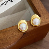 Geometric Pearl Stud Earrings Golden Silver Party Jewelry