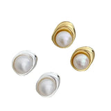 Geometric Pearl Stud Earrings Golden Silver Party Jewelry