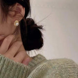 Geometric Pearl Stud Earrings Golden Silver Party Jewelry