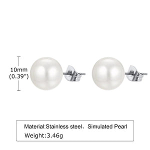 10mm Simulated Pearl Earrings Round Stud Classic Vintage Jewery