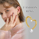 Gold Heart Stud Earrings with CZ Stone & Pearl