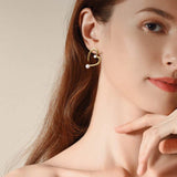 Gold Heart Stud Earrings with CZ Stone & Pearl