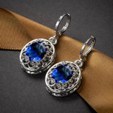 925 Silver Oval Drop Earrings with Zircon Gemstone for Wedding Party