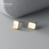 925 Silver Shell Pearl Earrings Women Fine Wedding Gift Rectangle Ear Studs