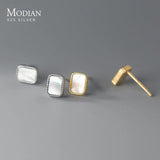 925 Silver Shell Pearl Earrings Women Fine Wedding Gift Rectangle Ear Studs