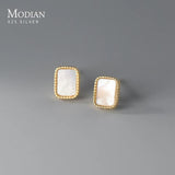 925 Silver Shell Pearl Earrings Women Fine Wedding Gift Rectangle Ear Studs