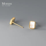 925 Silver Shell Pearl Earrings Women Fine Wedding Gift Rectangle Ear Studs