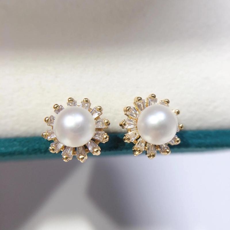 Real Freshwater Pearl Stud Earrings 925 Silver and Gold Plating Jewelry