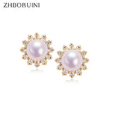 Real Freshwater Pearl Stud Earrings 925 Silver and Gold Plating Jewelry