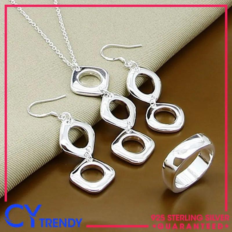 925 Sterling Silver Cube Hollow Link Jewelry Set