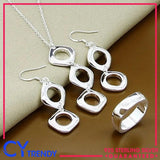 925 Sterling Silver Cube Hollow Link Jewelry Set