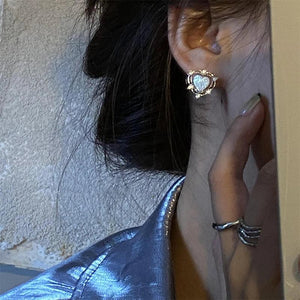 Vintage Mermaid Pearl Heart Stud Earrings For Women