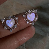 Vintage Mermaid Pearl Heart Stud Earrings For Women