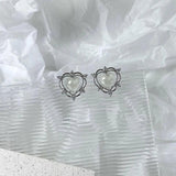 Vintage Mermaid Pearl Heart Stud Earrings For Women
