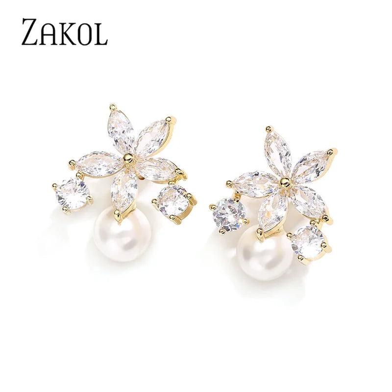 CZ Flower Stud Earrings for Women Girls Bridal Jewelry