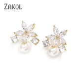 CZ Flower Stud Earrings for Women Girls Bridal Jewelry