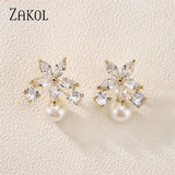CZ Flower Stud Earrings for Women Girls Bridal Jewelry