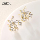 CZ Flower Stud Earrings for Women Girls Bridal Jewelry