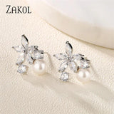 CZ Flower Stud Earrings for Women Girls Bridal Jewelry