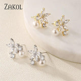 CZ Flower Stud Earrings for Women Girls Bridal Jewelry