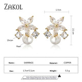 CZ Flower Stud Earrings for Women Girls Bridal Jewelry