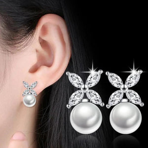 Silver Plated Retro Flower CZ Earrings