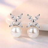 Silver Plated Retro Flower CZ Earrings