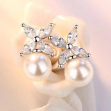 Silver Plated Retro Flower CZ Earrings