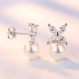 Silver Plated Retro Flower CZ Earrings