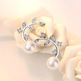 Silver Plated Stud Earrings Retro CZ Flower Pearl Jewelry