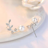 Silver Plated Stud Earrings Retro CZ Flower Pearl Jewelry