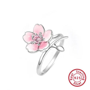 Adjustable Zircon Sakura Ring 925 Silver Women Jewelry Gift